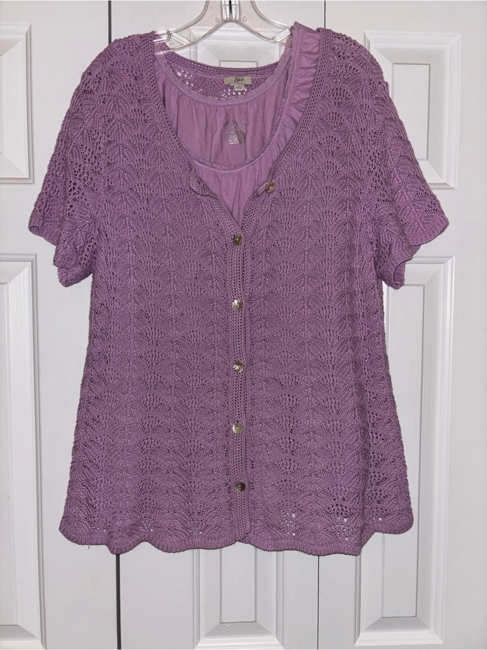 J. Jill Crocheted Knit Button Down Cardigan with Tank L